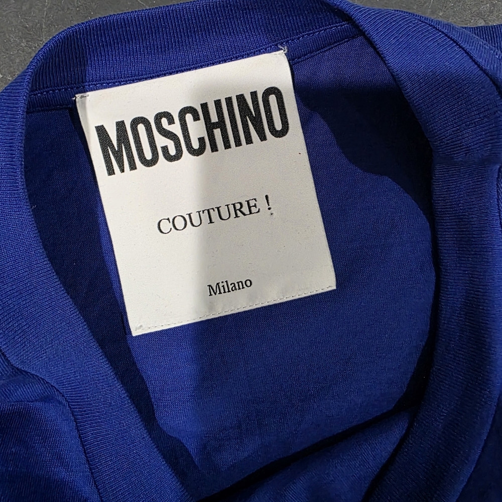 Moschino Blue Orange Logo Cotton Short Sleeve T‎ Shirt - Picture 4 of 6